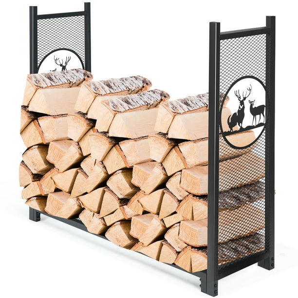 Topbuy Steel Log Storage Stacking Holder Mesh Firewood Pile Rack with