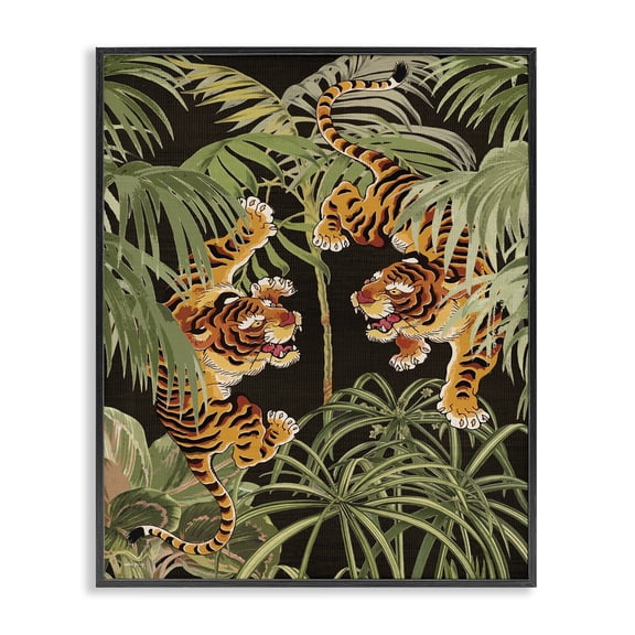 Stupell Industries Bohemian Fierce Tigers with Plants Black Framed Giclee Art, 11 x 14, by Amber Sterling