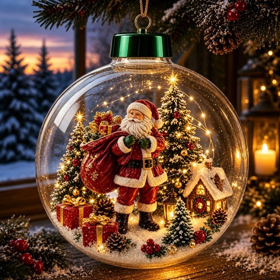 Christmas Ornament Ball with Warm LED Light 2D Acrylic Clear Hanging Pendant for Holiday Tree Decor and Gift Giving