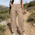 thumbnail image 2 of MSJUHEG Cargo Pants for Women Flap Pockets Baggy Hiking Pants Cargo Trousers Lightweight Pants Parachute Pants Joggers Streetwear Elastic Waist Hip Hop Style Women's Hiking Pants A2 Khaki L, 2 of 9