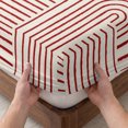 thumbnail image 3 of Cal.King Size Fitted Sheet Set - Red Boho 3 Piece Bedding Sets 16" Deep Pocket Fitted Sheet with 2 Pillowcases, Abstract Geometric Curves Lines Modern Brushed Microfiber Hotel Luxury Bed Sheets, 3 of 9