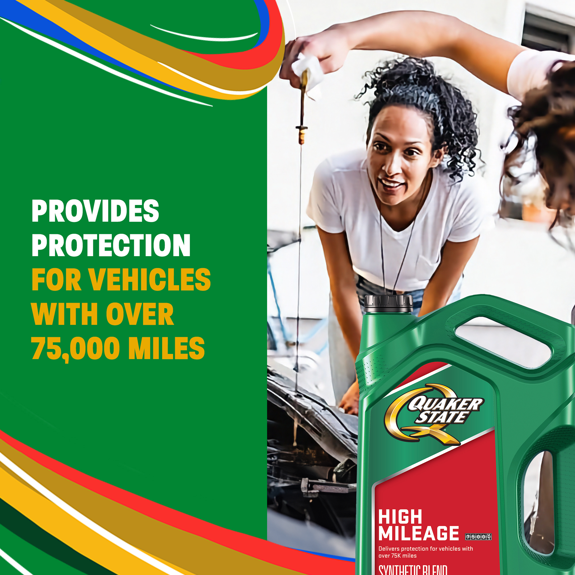 Quaker State High Mileage 10W-40 Synthetic Blend Motor Oil for Vehicles over 75K Miles, 5-Quart