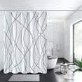 thumbnail image 2 of Cortina de ducha de tela a rayas grises y blancas para baño, ducha, 2 of 5