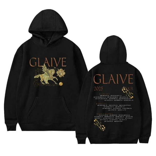 Glaive World Tour 2025 Merch Chandails à Capuchon Femmes Hommes Décontracté Chandail à Manches Longues Vêtements,3TG,Noir