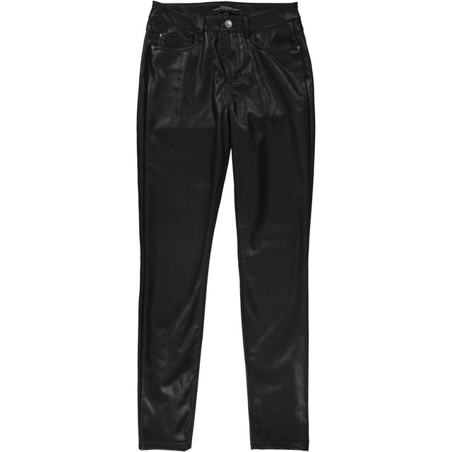 GUESS Pantalones Chinos Casuales de Cuero Sintético para Mujer, Negro, 8