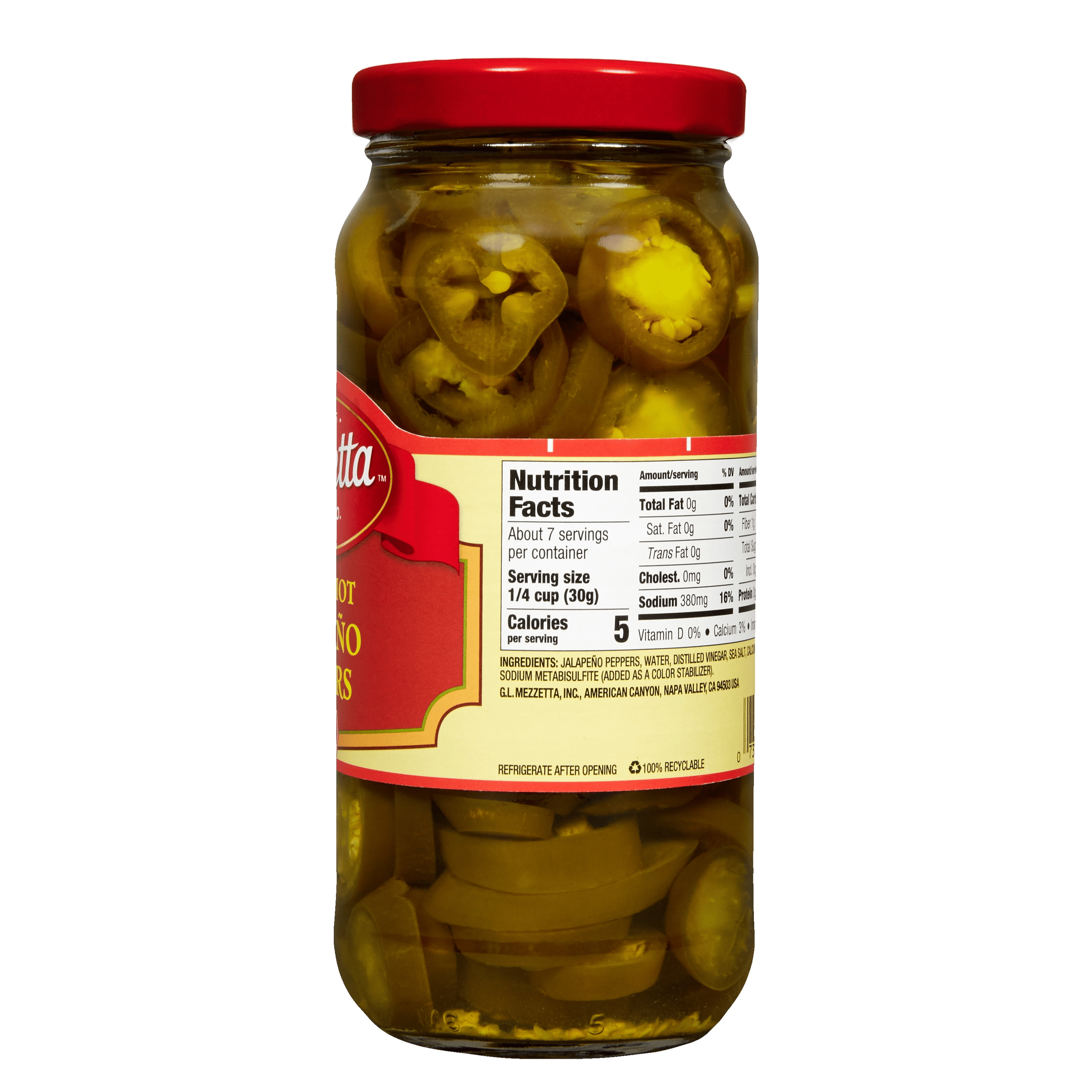 (4 pack) Mezzetta Sliced Hot Jalapeño Peppers, 16 fl oz Jar