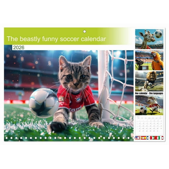 The beastly funny soccer calendar (Monthly Wall Calendar 2026 11.7 x 16.5 (open)), CALVENDO 14 Month Calendar