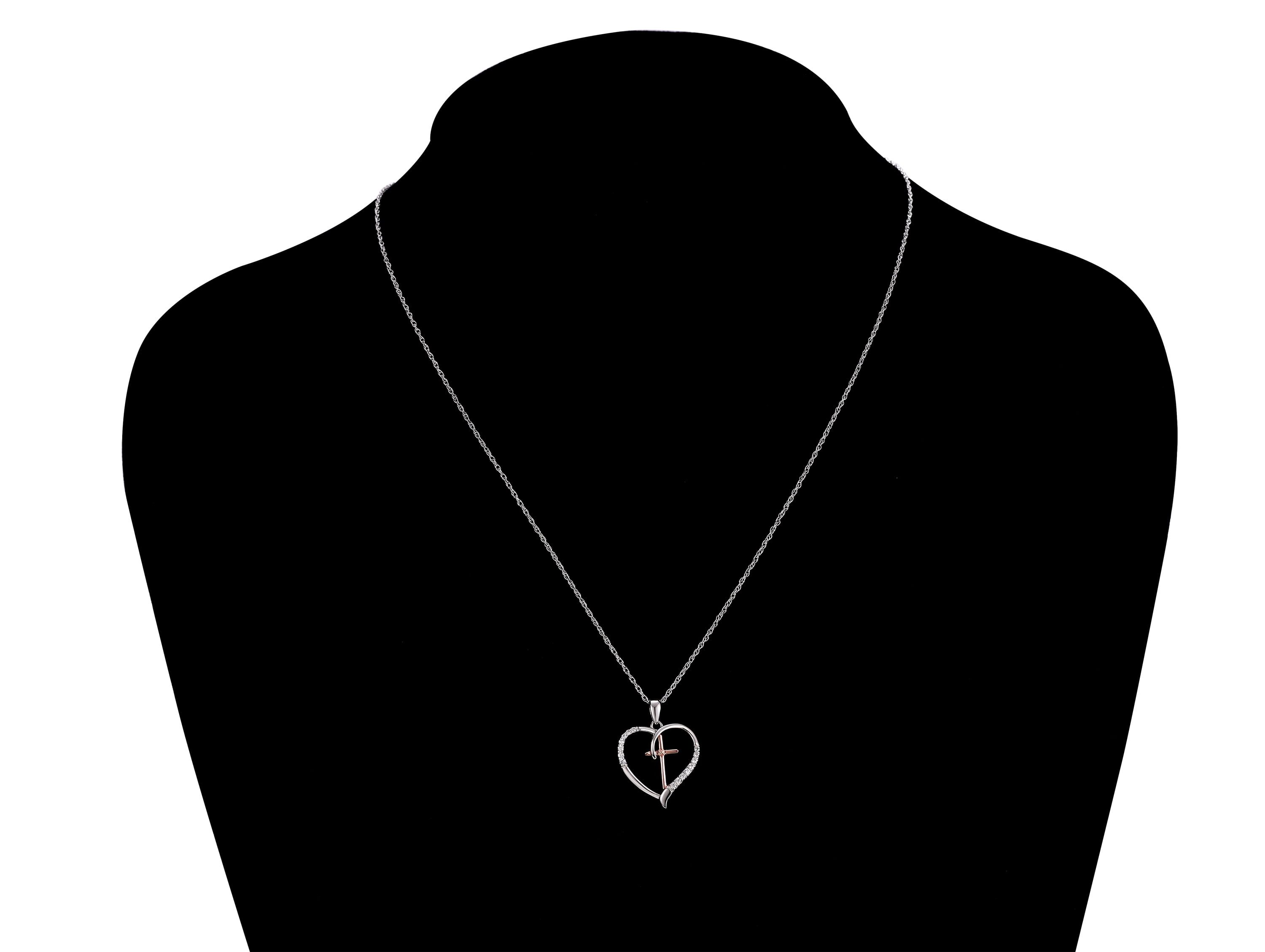 Brilliance Fine Jewelry Simulated Diamond Two Tone Heart/Cross Pendant in Sterling Silver