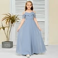 thumbnail image 5 of V Neck Junior Bridesmaid Dresses Long Off-Shoulder Chiffon Flower Girl Dress for Teen Girls Party Pageant Gowns-Lilac-6Y, 5 of 9