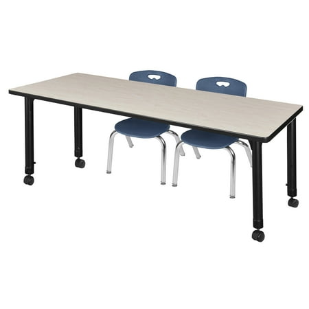 UPC: 0192357041246 | Regency Kee 60  x 30  Height Adjustable Mobile Classroom Table – Maple & 2 Andy 12-in Stack Chairs- Navy Blue