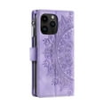 thumbnail image 5 of Nalacover for iPhone 13 Pro Max Embossed Floral Pattern PU Leather Crossbody Case with Shoulder Strap,Shockproof Magnetic Flip Kickstand Credit Card Slots Zipper Pocket Wallet Phone Case,Purple, 5 of 11