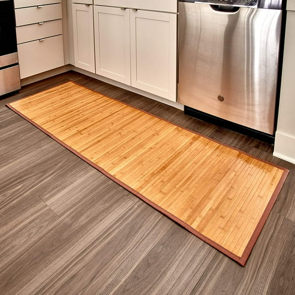 iDesign Bamboo Non-Skid Water-Resistant Floor Mat, The Formbu Collection \u2013 24" x 72\u201d, Natural Tan