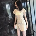 thumbnail image 2 of Robe Bandage pour Femme Mode Décontractée Unie Col Rond Manches Courtes Élégante Robe de Soirée Femme Été Noire Aguichant Robe Mini Noire, 2 of 7