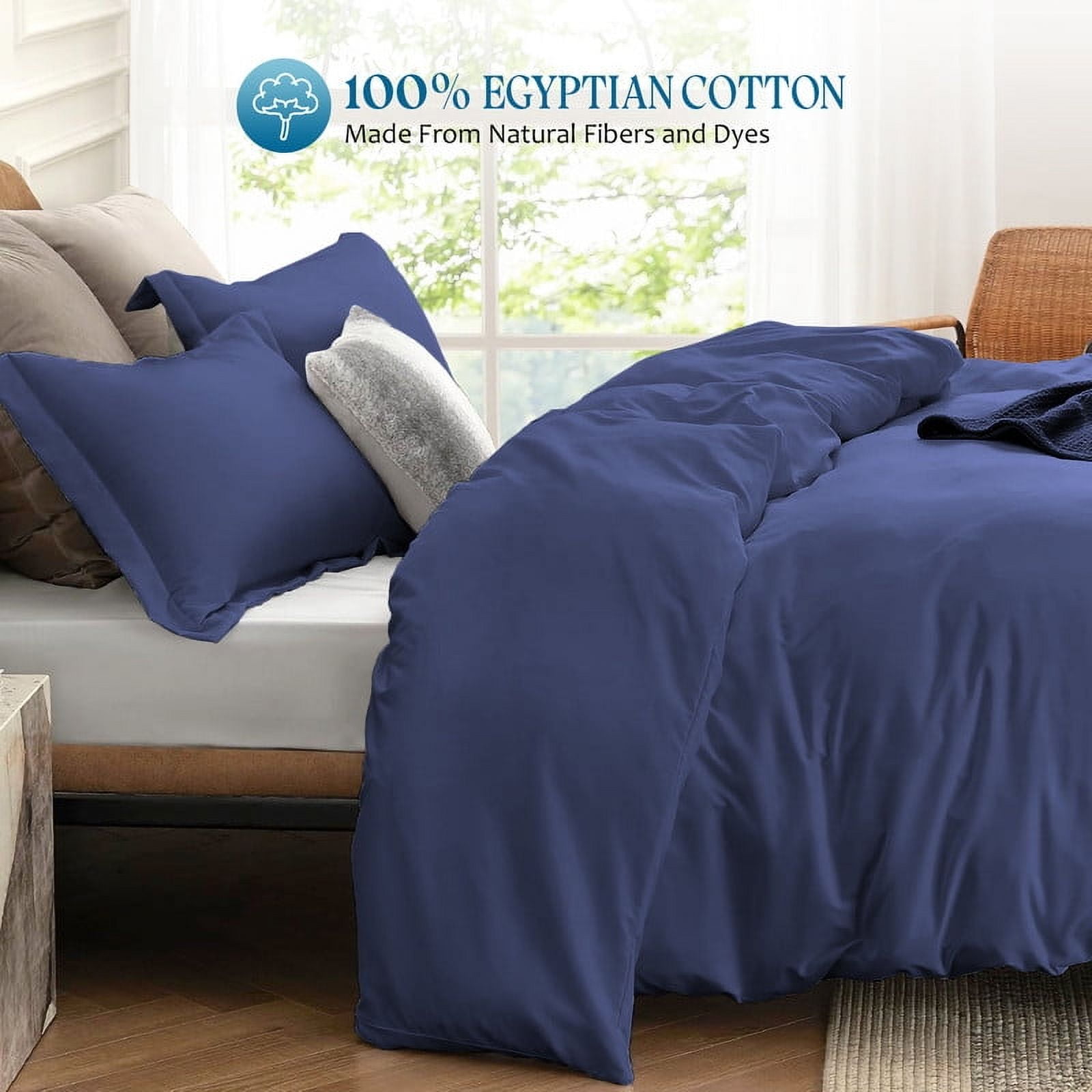 400 Thread Count 100% Egyptian Cotton 1-Piece Duvet Cover Zippered Closure Queen Size Mediterran Blue Solid Pattern