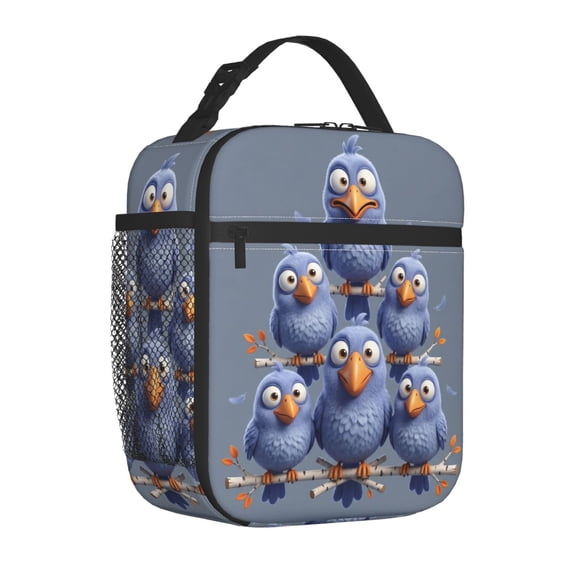 Bird Lunch Bag Insulated Reusable Cooler Tote Playful Portable Meal Prep Bag Side Mesh Pocket Work Office Picnic