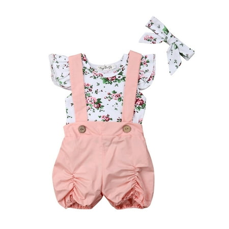

Wayren USA Baby Girl Floral Check Croptops Ruffle Sleeve Lotus Collar Leopard Dots Tees Denim Short Pants Outfits