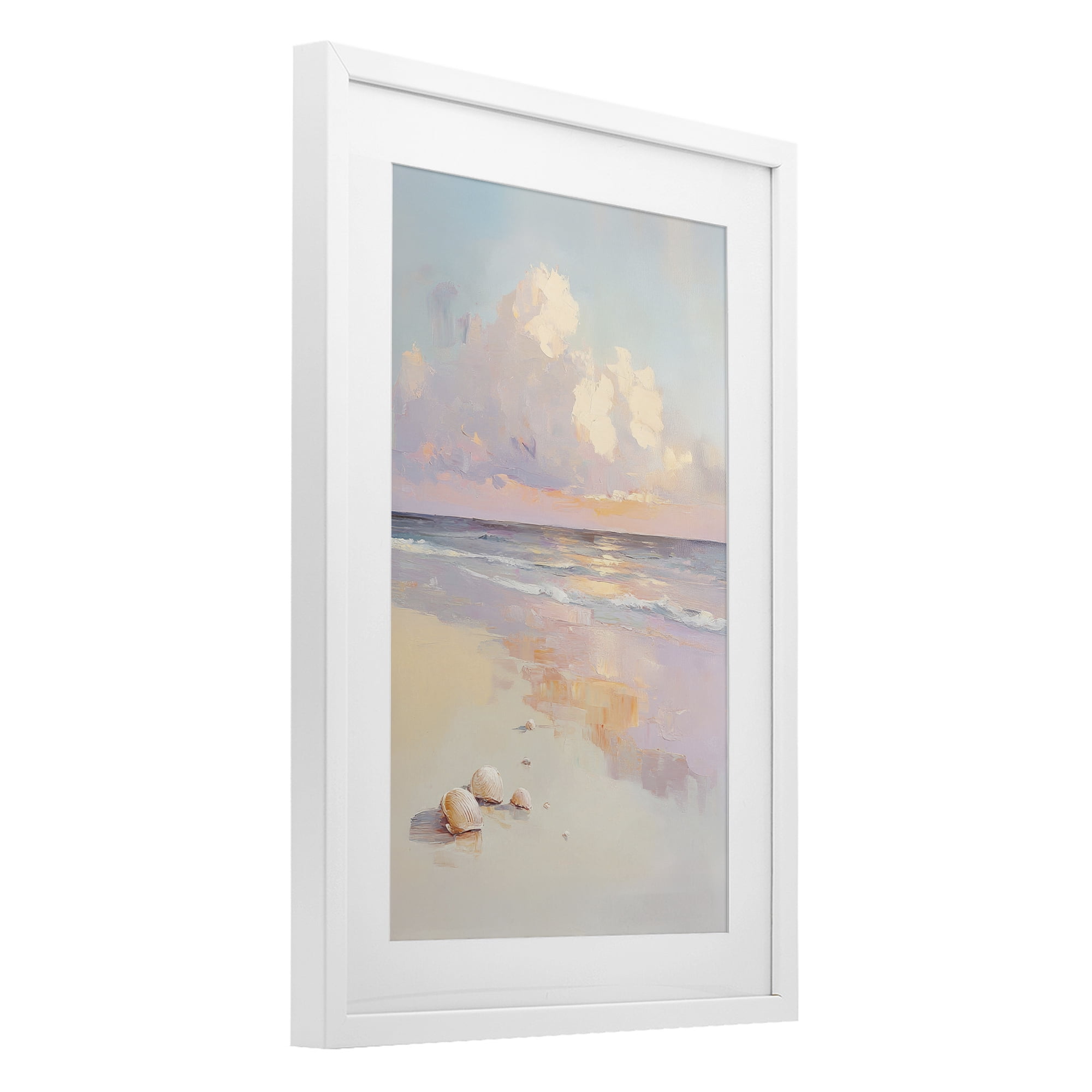 Stupell Industries Pastel Sunset Over Seashells White Framed Print Under Glass, design by Sisi and Seb