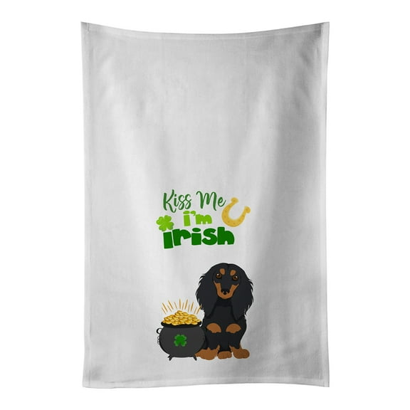 Carolines Treasures WDK4800WTKT Longhair Black and Tan Dachshund St. Patricks Day White Kitchen Towel Set of 2 Dish