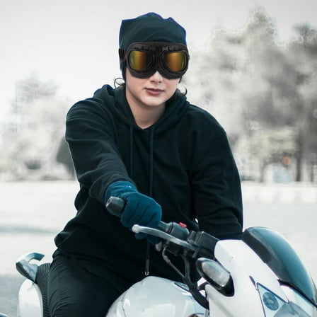 WHAMVOX 1Pcs Retro Style Motorcycle Goggles Pc Material For Cycling And Night Riding Eye Protection Windproof