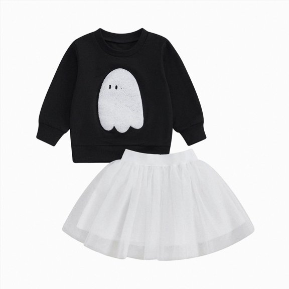 enyan Toddler Baby Girls Halloween Clothes 6M 12M 18M 24M 3T 4T Ghost Embroidery Sweatshirt Top Cute Tutu Dress 2 Pcs Set My First Halloween Clothes Black,3-4 Years
