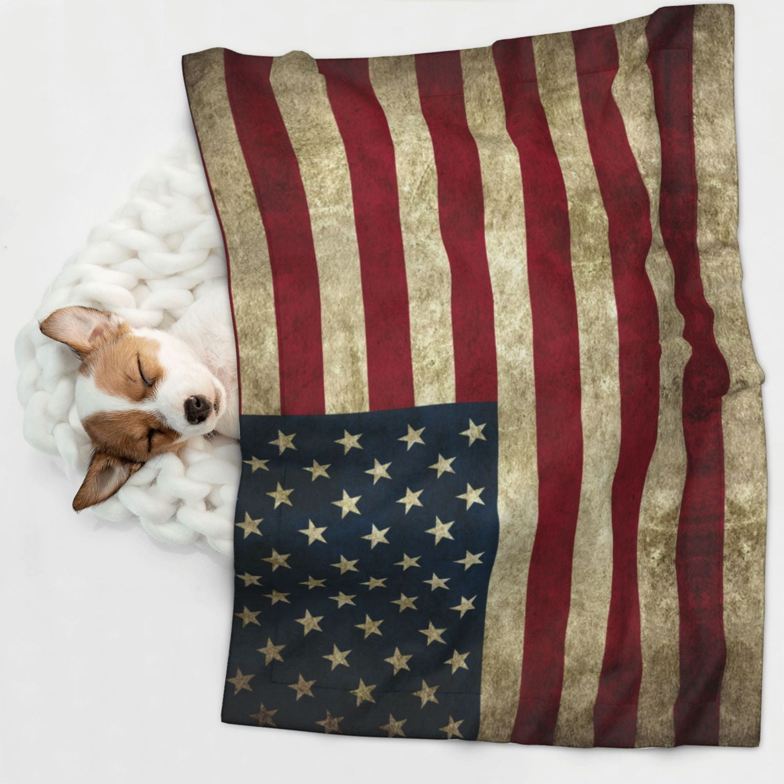 Retro Us America Flag Dog Blanket Soft Warm Flannel Cat Blanket Great Pet Throw for Cats Puppy Small Medium Large Dog