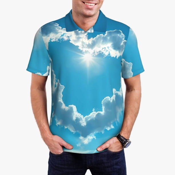 Balery Heart Shaped Cloud Camisa Polo de Hombre con Estampado, de Manga Corta y Tejido Medio, Camisa Tipo Golf Polo-Large