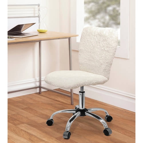 Urban Polyester Faux Fur Armless, White Wooden Desk Chair With Wheels