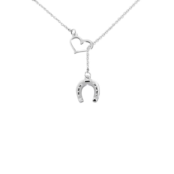 AKTAP Simple Lucky Horseshoe Lariat Y Necklace Stirrup Necklace Love Heart Pendant Necklace Gift for Women (horseshoe necklace)