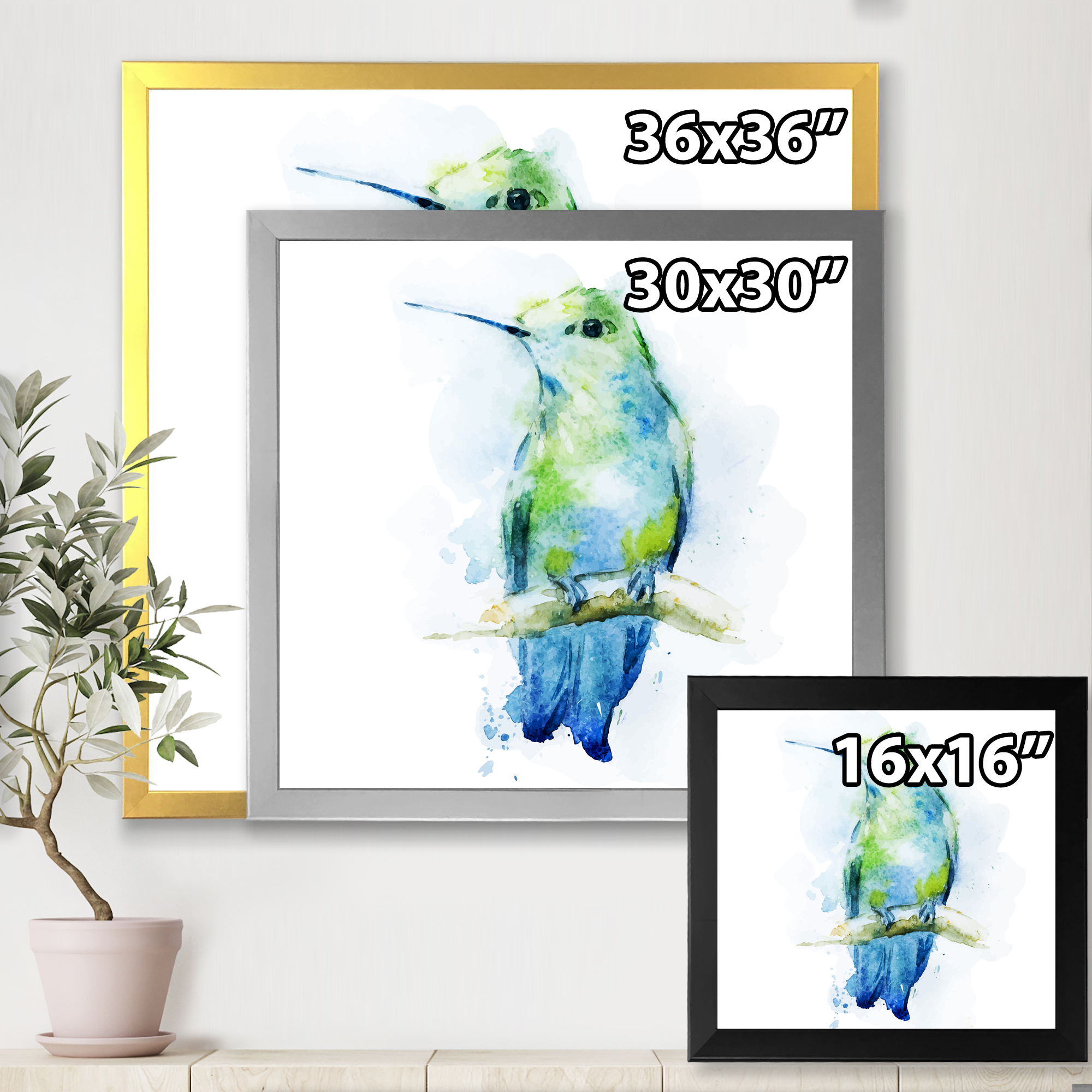 Designart 'Colibri Bird On Branch' Traditional Framed Art Print
