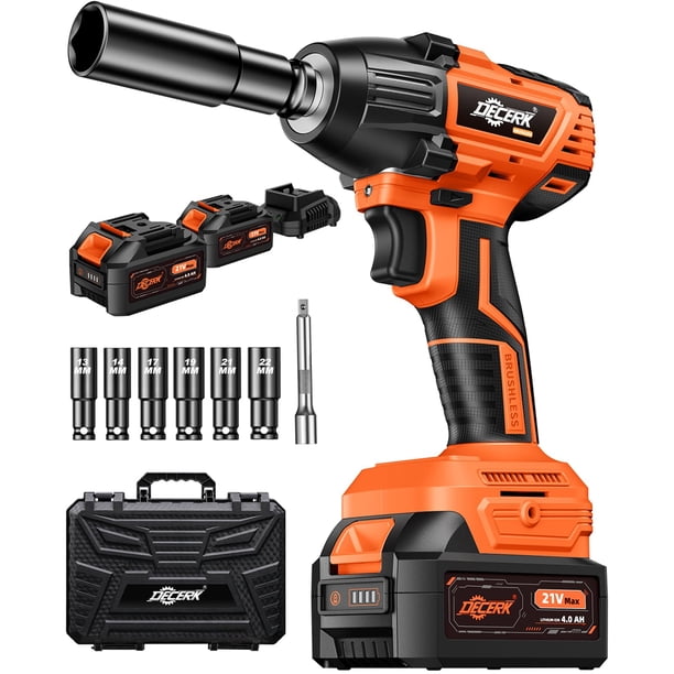 Llave de impacto inalámbrica DECERK 21 V MAX 400 N.m con 2 × 4.0 Ah Bat