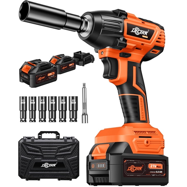 Llave de impacto inalámbrica DECERK 21 V MAX 400 N.m con 2 × 4.0 Ah Bat