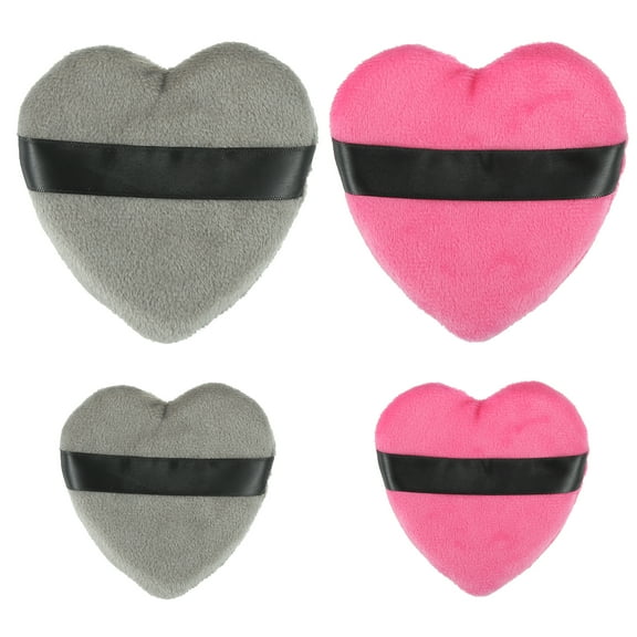Unique Bargains 4 Pcs Loose Powder Puff Face Soft Heart Shape Puff Blender Beauty Makeup Tool Short Plush Rose Red Gray
