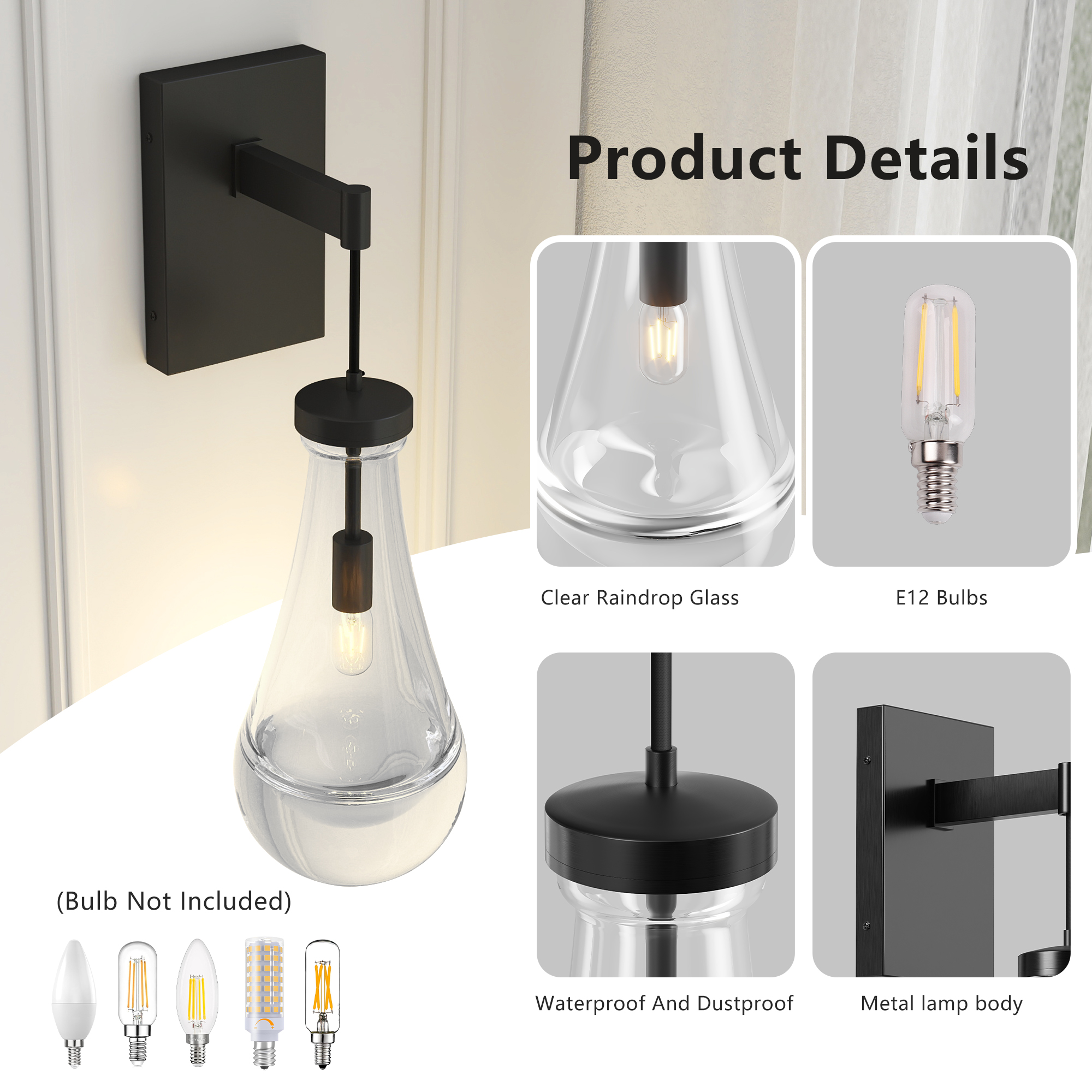Black Modern Wall Sconces with Clear Glass, Wall Mounted Light Fixture for Living Room, Hallway, Reception Desk, Bathroom - Walmart
