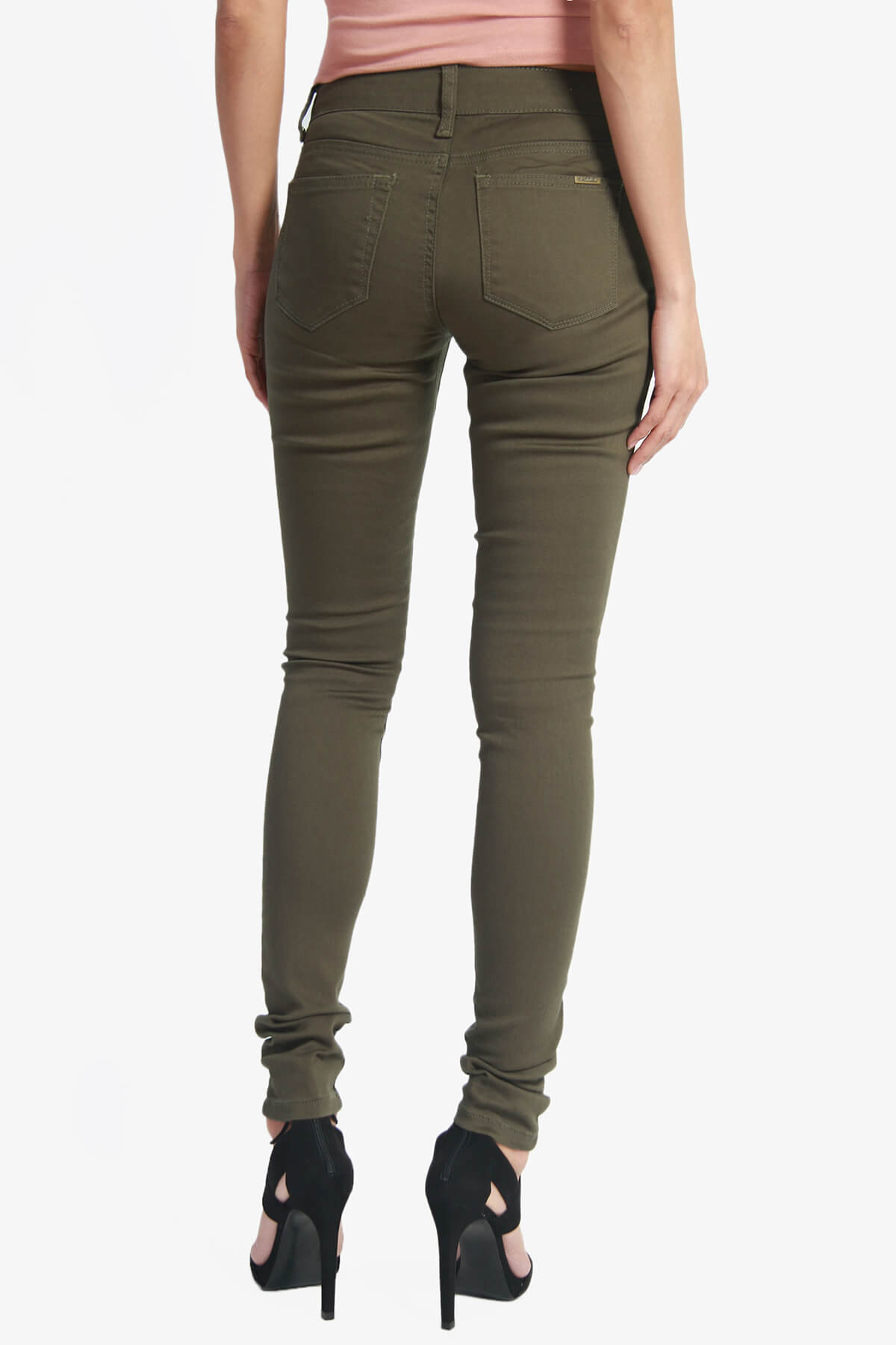 TheMogan Women's Army Olive Green 5 Pocket Stretch Denim Low Rise Skinny Jeans - image 2 of 7