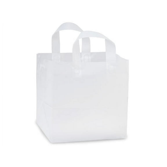 Pack Of 200, Hobo Size 10 x 8 x 10" Solid Clear Frosted Plastic 3 Mil Shopping Bags W/6 Mil Handle