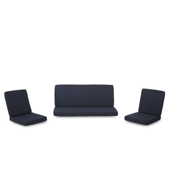 GDF Studio Eydan Outdoor Water Resistant Fabric Loveseat and Club Chair Cushions, Navy Blue
