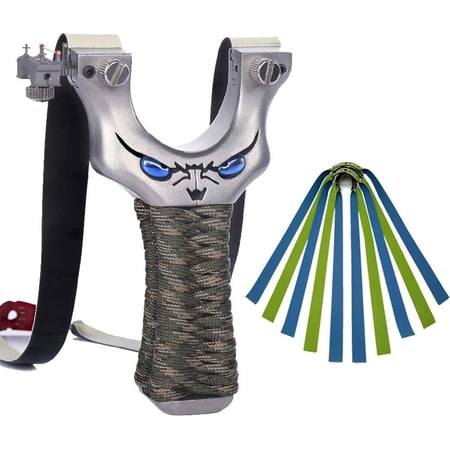 Stainless Steel Hunting Slingshot with Paracord Handle Outdoor Target Shooter Catapult Includes 5 Replacement Rubber Bands