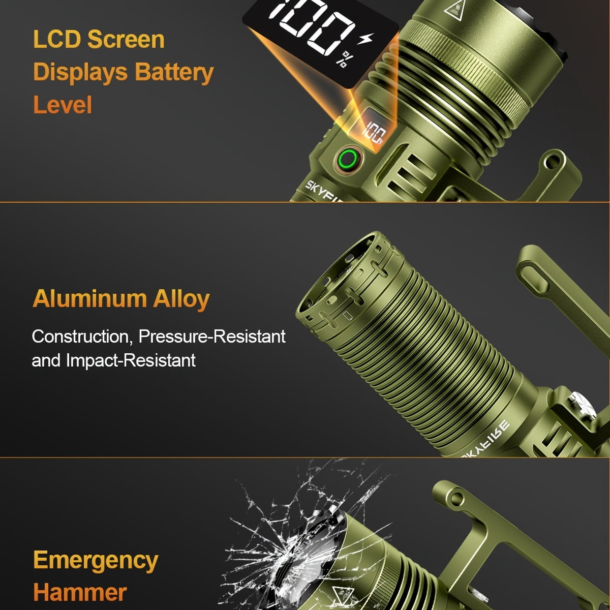 SKYFIRE 32000mAh Rechargeable Flashlight 13000LM for Outdoor Boat Farm Use