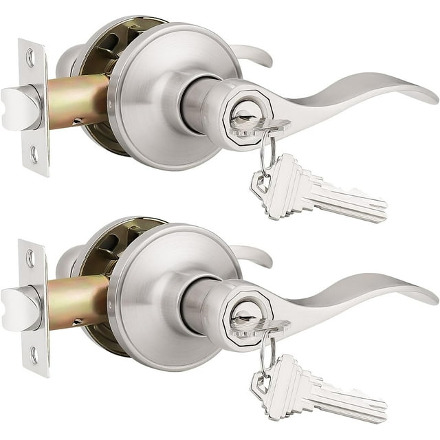 Poignée de Porte Extérieure Style Vague Classique à Clé Nickel Brossé Poignées de Porte Intérieures