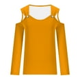 thumbnail image 4 of Goodtrade8 Womens Tops for Fall Cold Shoulder Orange Casual Solid Color Long Sleeve V-Neck Fall Shirts, 4 of 5
