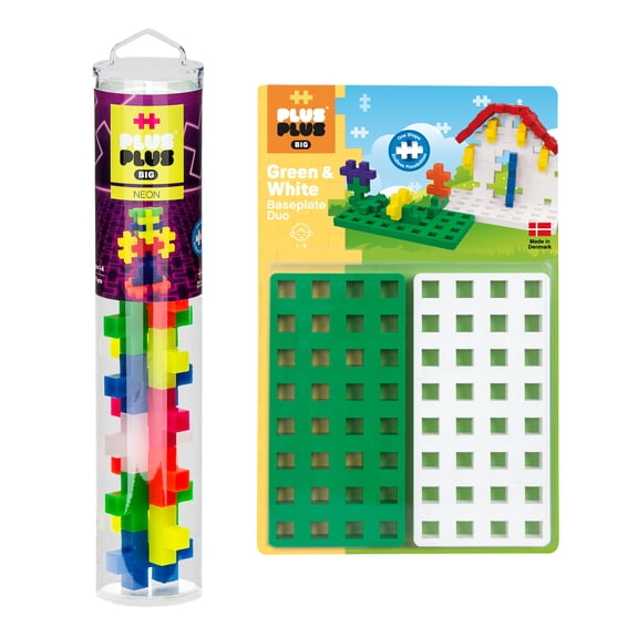 Plus-Plus BIG Neon Mix Tube and Baseplate Bundle (17 Pieces)