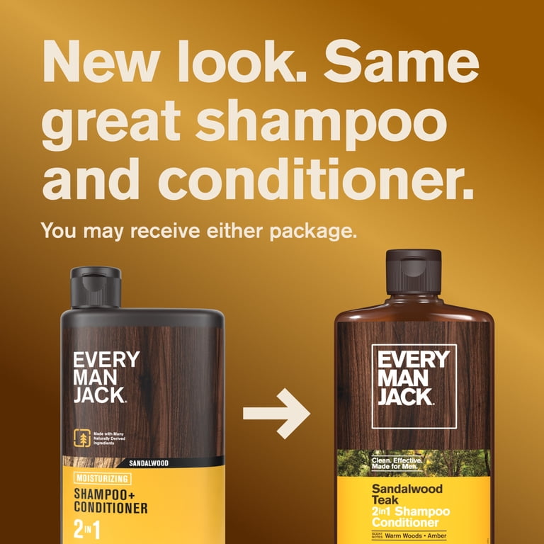 Every Man Jack Sandalwood Teak 2-in-1 Shampoo & Conditioner, 13.5