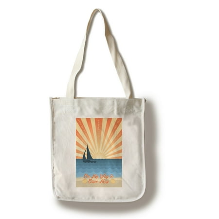 Cape May, New Jersey - Beach Scene with Rays & Sailboat - Lantern Press Artwork (100% Cotton Tote Bag - Reusable)