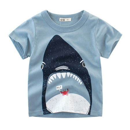 

Toddler Kids Baby Boys Cartoon Sharks Short Sleeve Crewneck T Shirts Tops Tee Clothes For 1-7 Years
