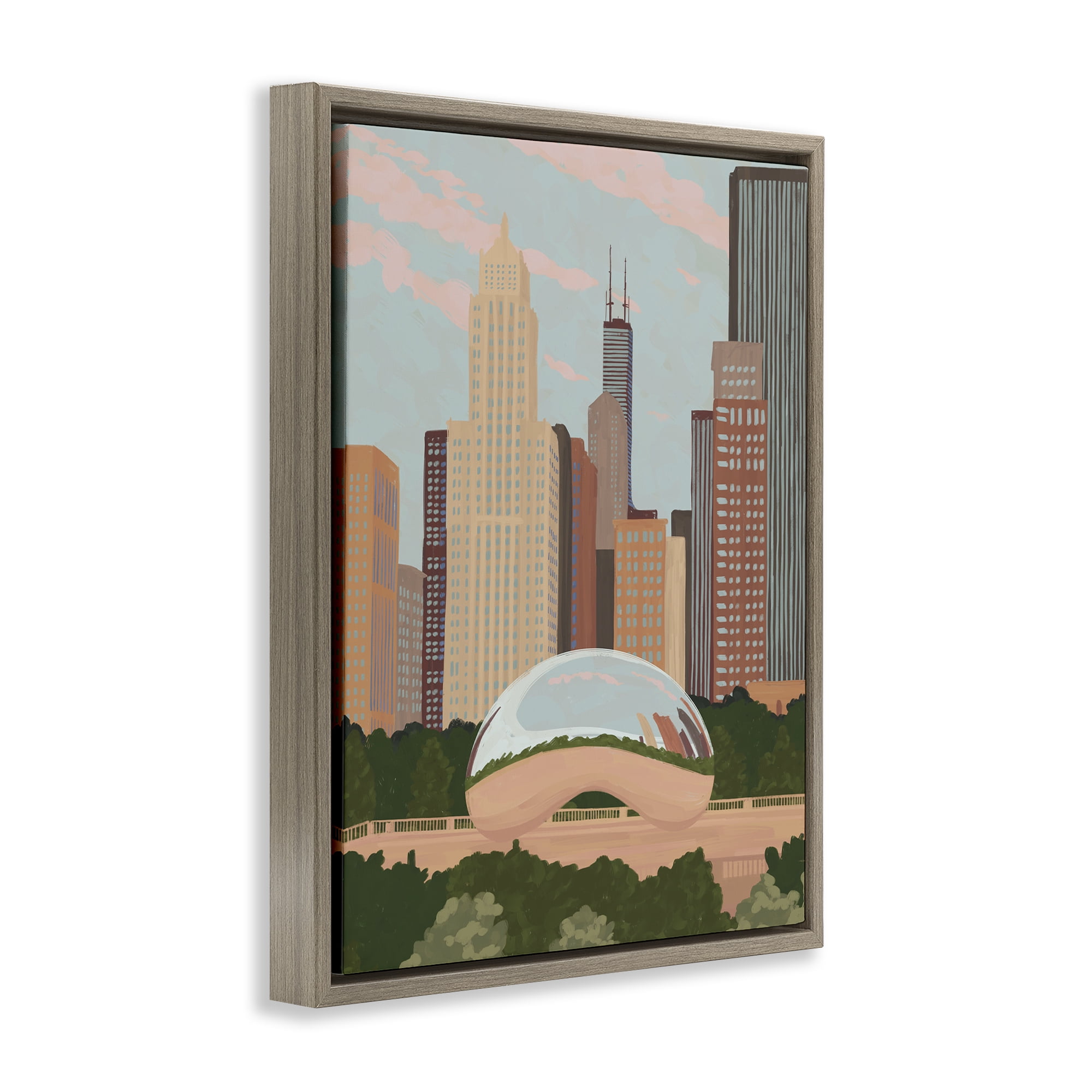 Stupell Industries Chicago Bean Cityscape Brown Framed Floater Canvas Wall Art, design by Veronica Lara