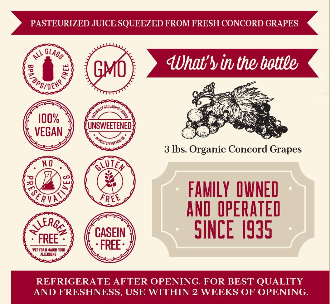Lakewood Organic PURE Concord Grape Juice, 32-Ounce Bottles (Pack of 6)