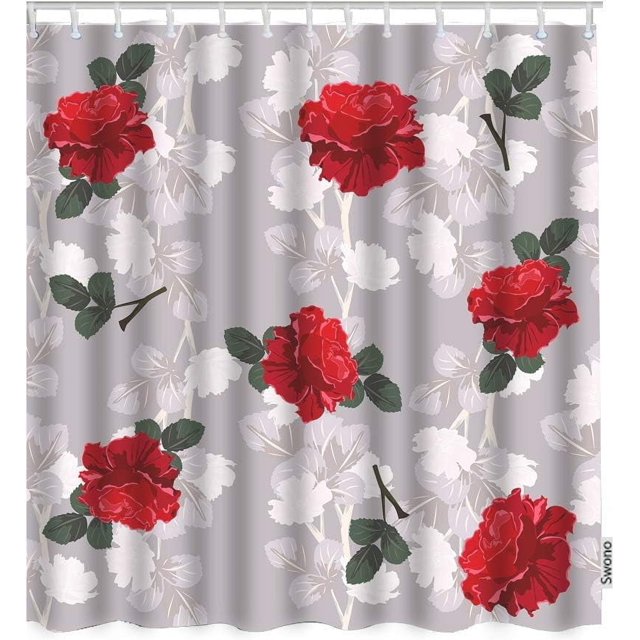 Red Roses Shower Curtain - Beautiful Red and Beige Roses Flower Pattern, Home Decor Waterproof Polyester Fabric with Hooks, 72"x72", Adds Elegance and Romance to Any Bathroom