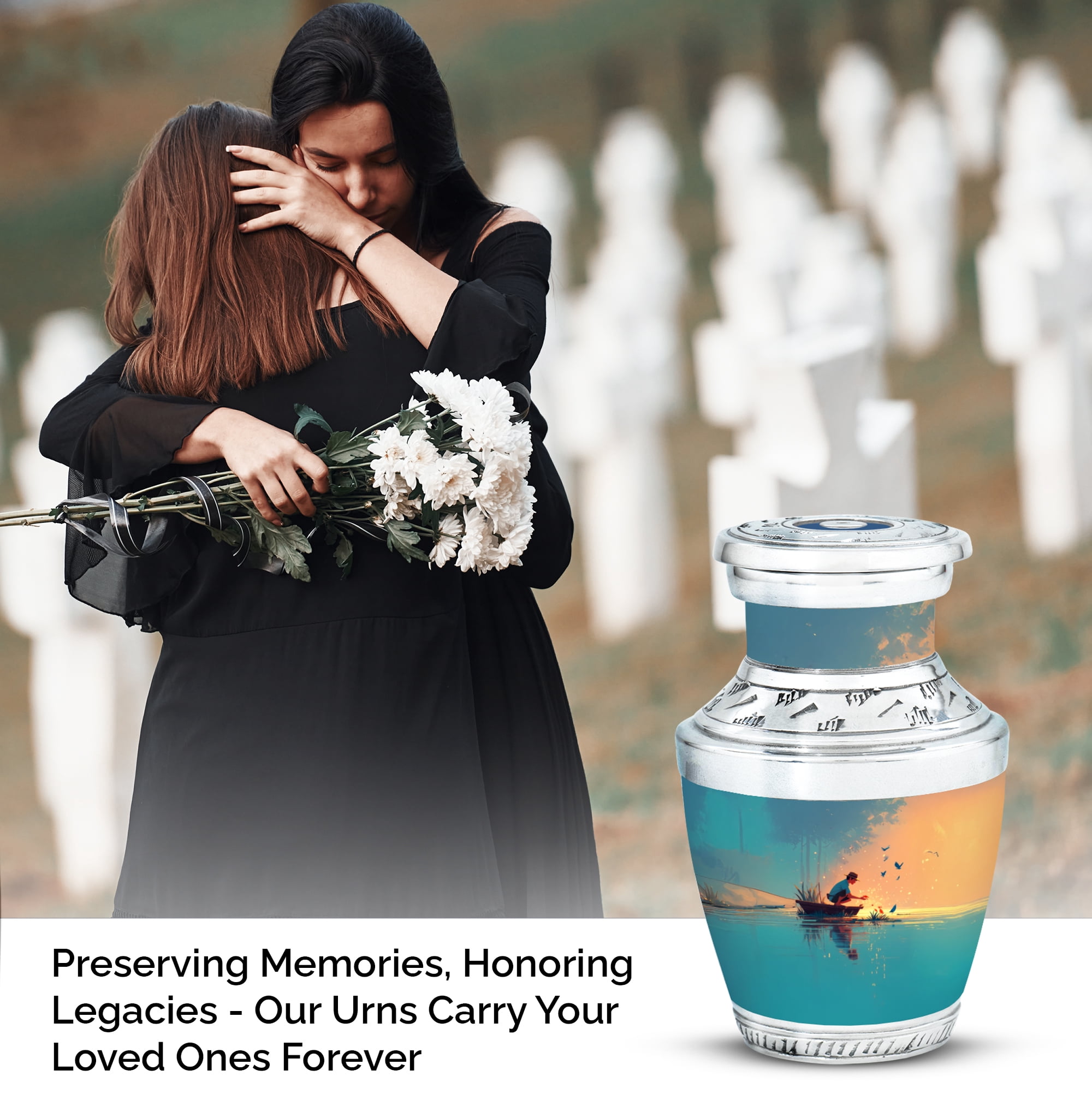 MUKTIVE Fishing Cremation Urns for Human Ashes - Memorial Urns Keepsake - Blue Burial Urn for Human Ashes for Male Small - Funeral Remain Holders for Mom & Dad - Memorial Gifts for Loss (3 Inch)