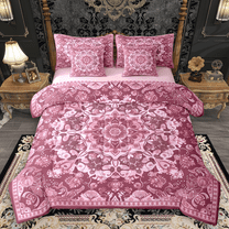 Manfei Bohemian Mandala Twin Bedding Sets 7pcs for Girls Women, Hippie Floral Flower Bedding Comforter Set, Pink Sheet Sets, Breathable Home Decor