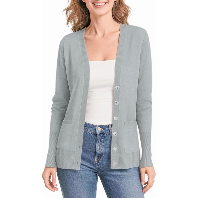 Urban CoCo Women's Button Down Lightweight Knit Cardigan Sweater with Pockets
